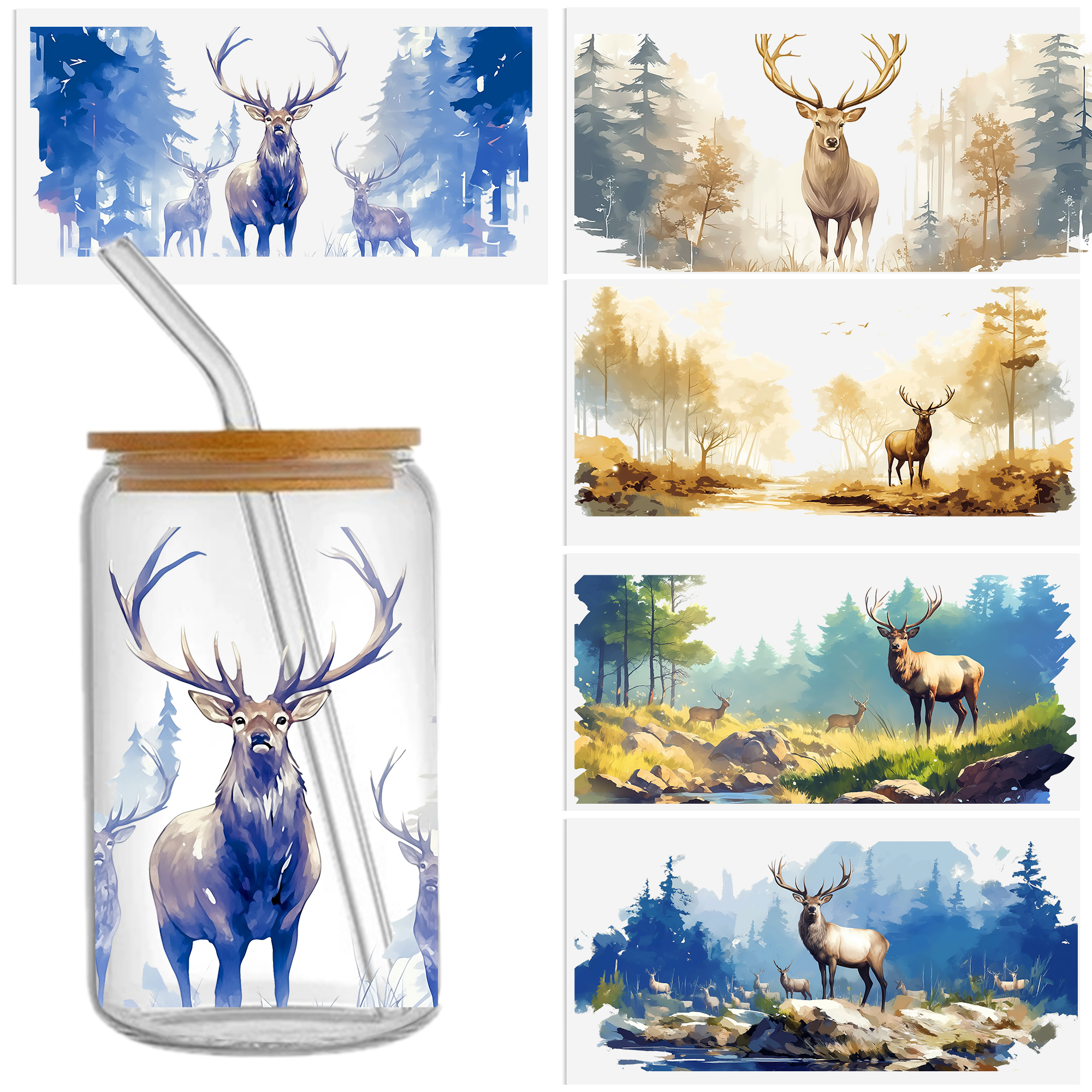 Reindeer Waterproof Stickers UV DTF Sticker For 16oz Cups Transfer Sticker Custom Labels DIY Logo Waterproof - Image 8