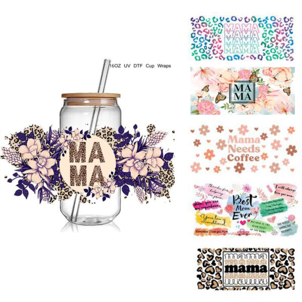 Fashion Flower MAMA 3D UV DTF Cup Wraps Transfer Sticker Mama UV Cup Wraps Stickers - Image 5