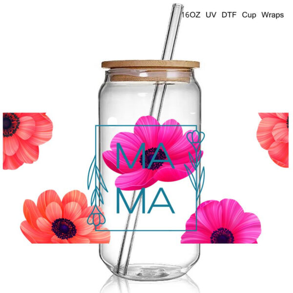 Fashion Flower MAMA 3D UV DTF Cup Wraps Transfer Sticker Mama UV Cup Wraps Stickers - Image 15
