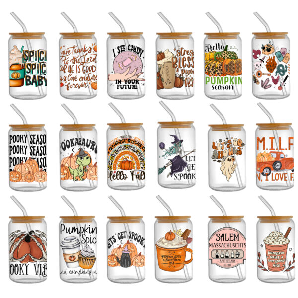 Sunflower Pumpkin 16oz Tumbler Template DTF Sticker Cup Cool Personalize UV Wrap Transfer Sticker Custom Label DIY Waterproof - Image 12