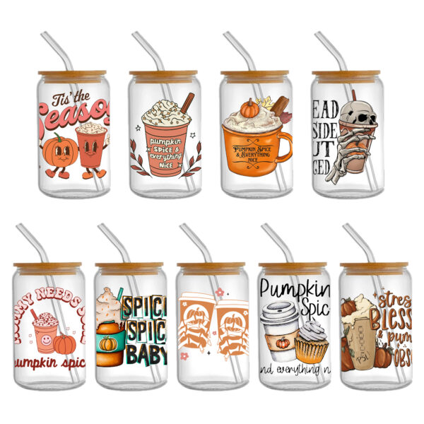 Sunflower Pumpkin 16oz Tumbler Template DTF Sticker Cup Cool Personalize UV Wrap Transfer Sticker Custom Label DIY Waterproof - Image 13