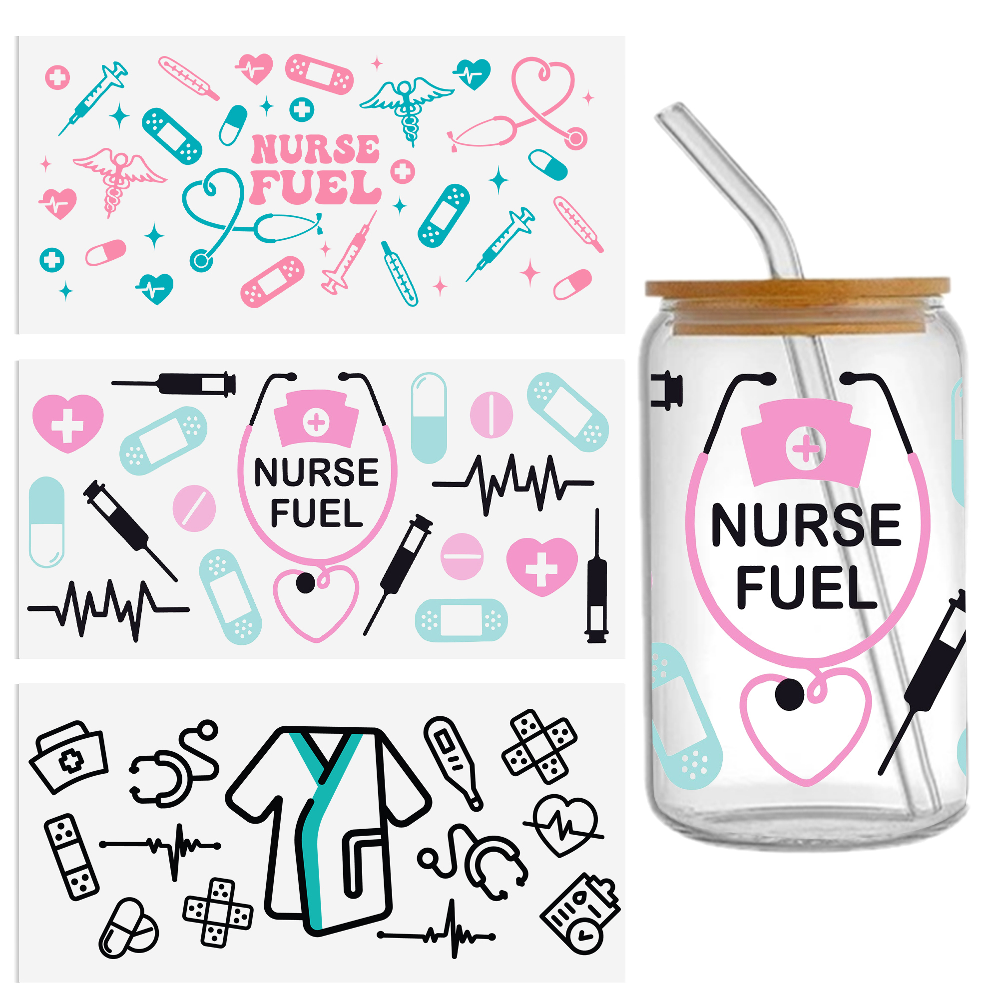 Doctor Nurse Series 16oz DTF Sticker Cup Cool Personalize UV Wrap Transfer Sticker Custom Label DIY Logo Waterproof - Image 6