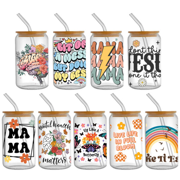 4-12pcs/Set Pencil AUTISM Letters UV DTF Sticker 16oz Cups Wrap Transfer Sticker Custom Labels DIY Logo Waterproof - Image 9