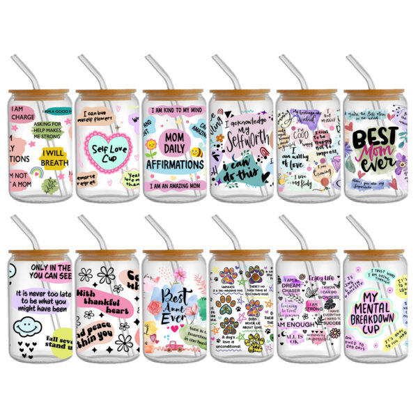 4-12pcs/Set Pencil AUTISM Letters UV DTF Sticker 16oz Cups Wrap Transfer Sticker Custom Labels DIY Logo Waterproof - Image 10