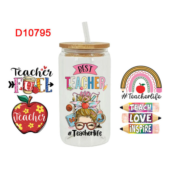 UV DTF Transfer Sticker Teacher Theme For The 16oz Libbey Glasses Wraps Cup Can DIY Waterproof Easy To Use Custom Decals - Image 2