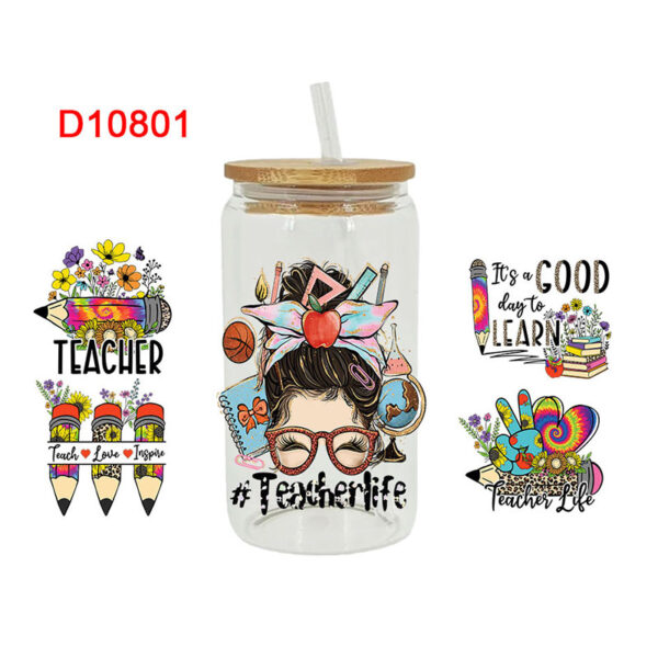 UV DTF Transfer Sticker Teacher Theme For The 16oz Libbey Glasses Wraps Cup Can DIY Waterproof Easy To Use Custom Decals - Image 3