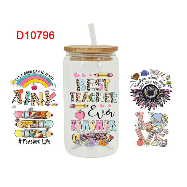 UV DTF Transfer Sticker Teacher Theme For The 16oz Libbey Glasses Wraps Cup Can DIY Waterproof Easy To Use Custom Decals - Image 4