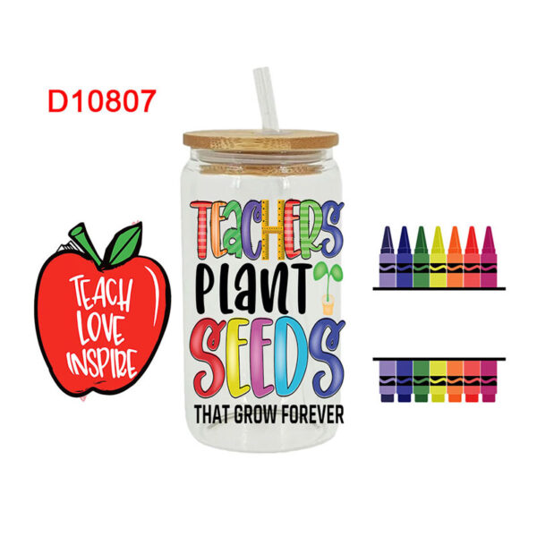 UV DTF Transfer Sticker Teacher Theme For The 16oz Libbey Glasses Wraps Cup Can DIY Waterproof Easy To Use Custom Decals - Image 10