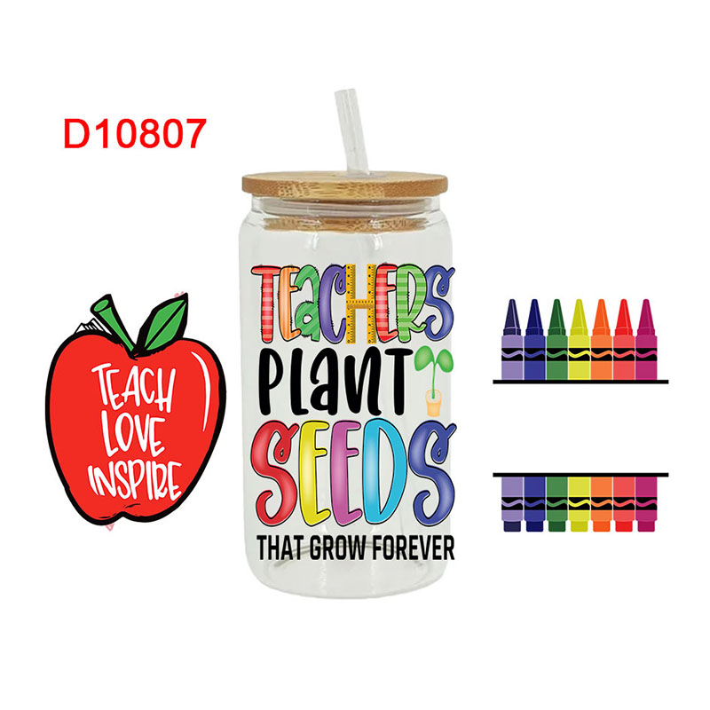 UV DTF Transfer Sticker Teacher Theme For The 16oz Libbey Glasses Wraps Cup Can DIY Waterproof Easy To Use Custom Decals - Image 10
