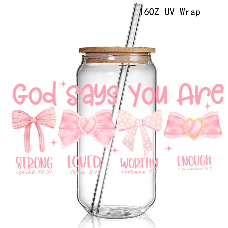 Retro Soft Girl UV DTF Sticker Wraps 16OZ Glass Pink Bows Cup Can UV Wrap Transfer Sticker Custom Labels - Image 8