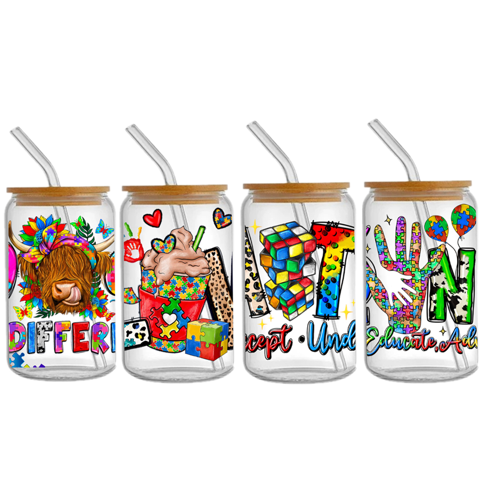 Autism Awareness UV DTF Sticker For 16oz Cups Wrap Transfer Sticker Custom Labels DIY Logo Waterproof - Image 2
