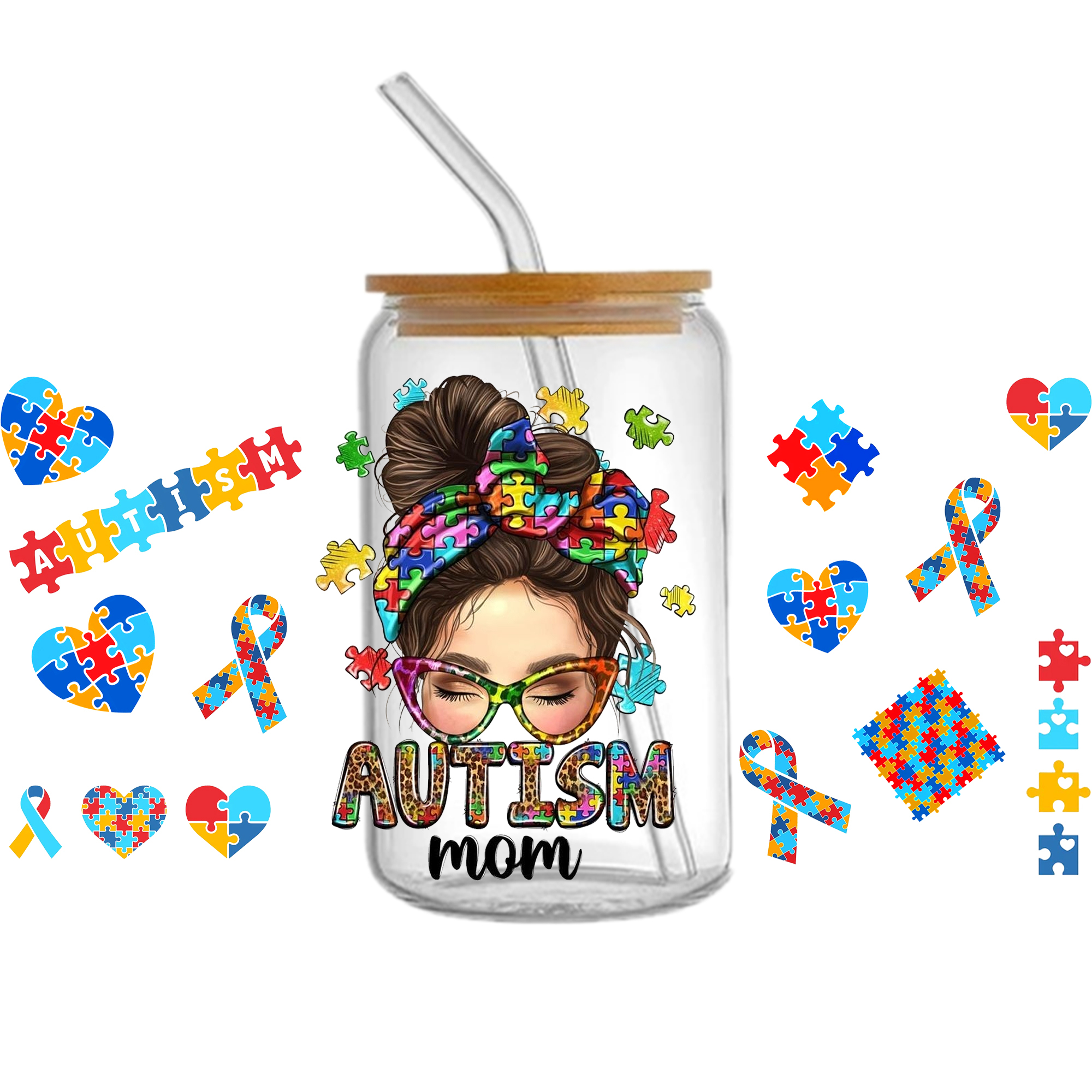 Autism Awareness UV DTF Sticker For 16oz Cups Wrap Transfer Sticker Custom Labels DIY Logo Waterproof - Image 8