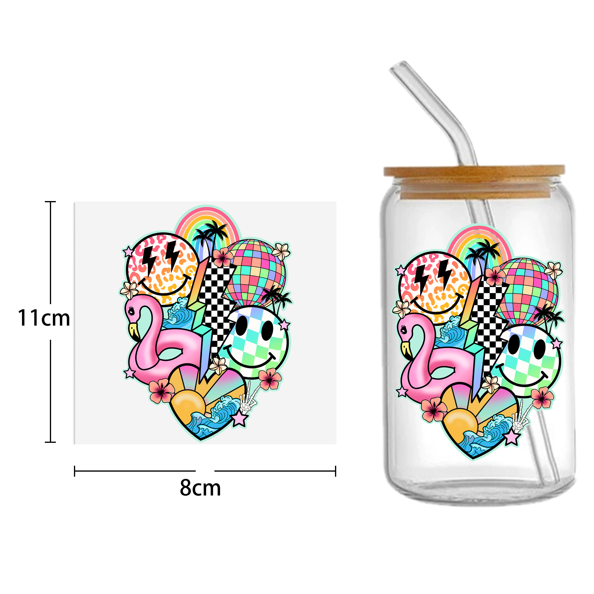 Rainbow 16oz Smile DTF Sticker Cups Cool Personalize UV Wrap Transfer Sticker Custom Labels DIY Logo Waterproof - Image 2
