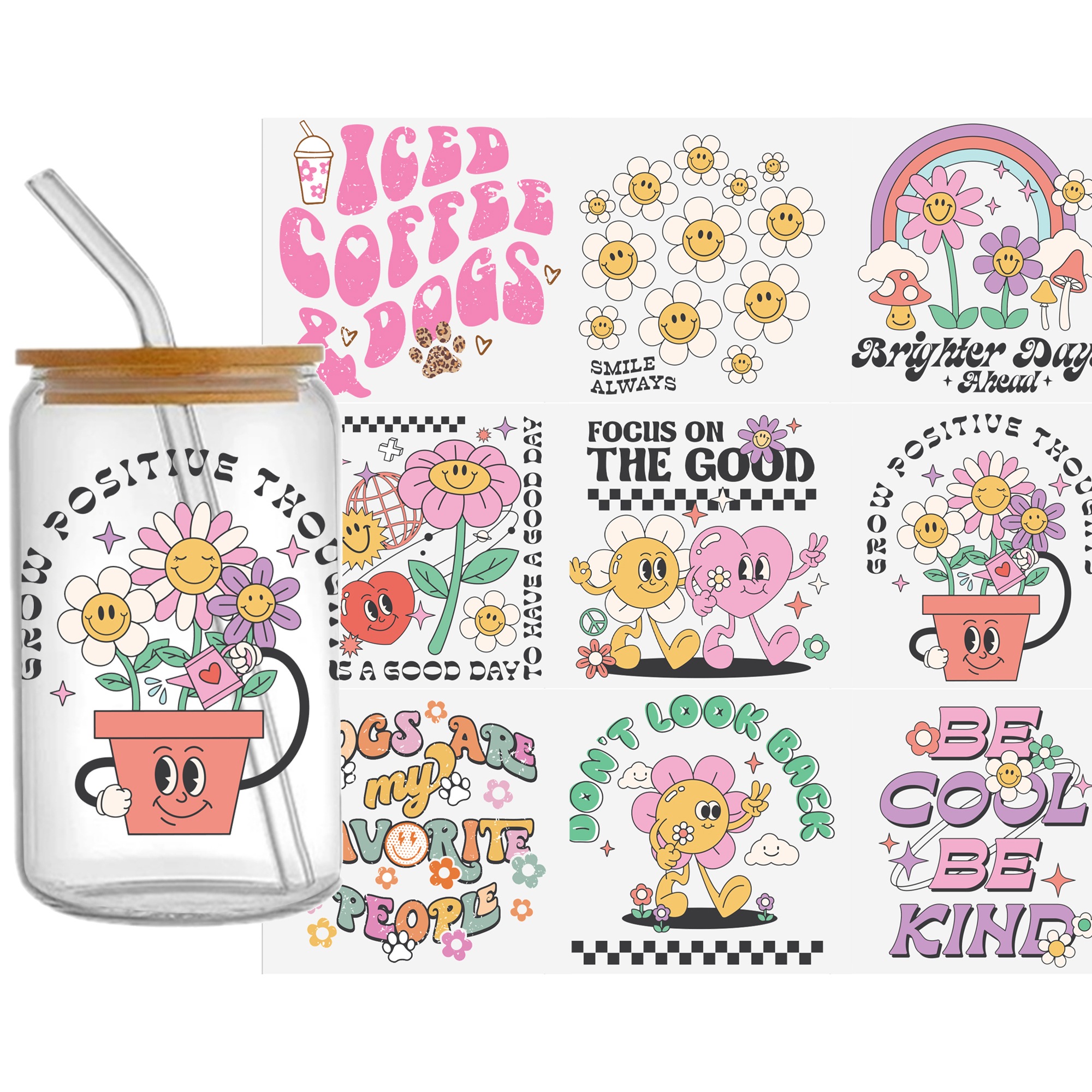 Rainbow 16oz Smile DTF Sticker Cups Cool Personalize UV Wrap Transfer Sticker Custom Labels DIY Logo Waterproof - Image 11