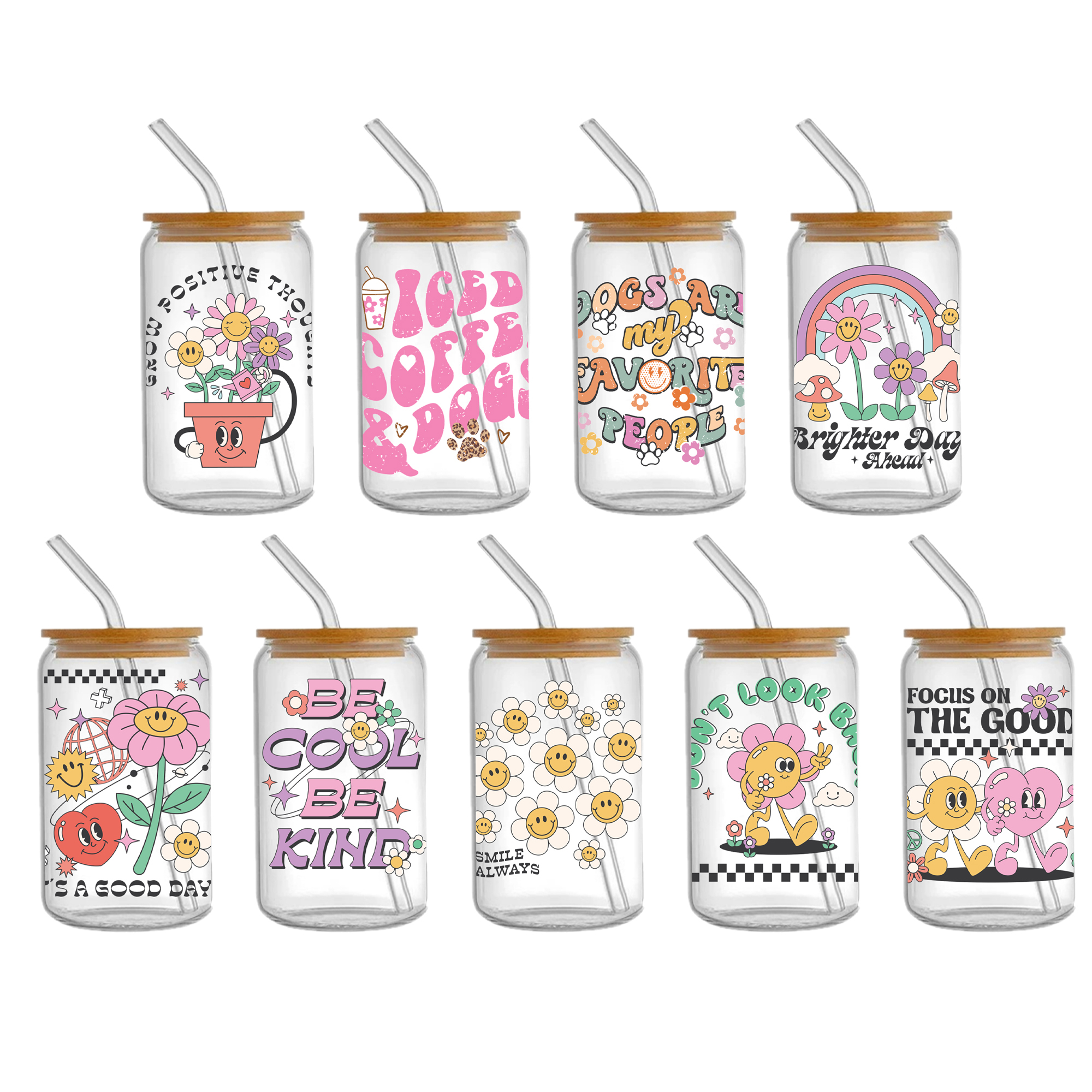 Rainbow 16oz Smile DTF Sticker Cups Cool Personalize UV Wrap Transfer Sticker Custom Labels DIY Logo Waterproof - Image 12