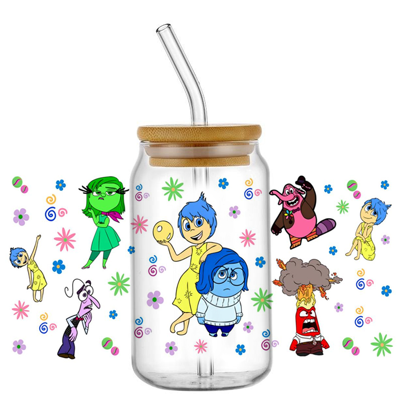 Miniso DIY 3D Stickers UV DTF Cup Wrap Cartoon Inside Out Decal Transfer Sticker for 16oz Libbey Glass Washable DIY Mug Decal - Image 2