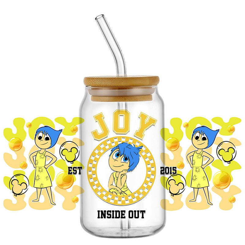 Miniso DIY 3D Stickers UV DTF Cup Wrap Cartoon Inside Out Decal Transfer Sticker for 16oz Libbey Glass Washable DIY Mug Decal - Image 3