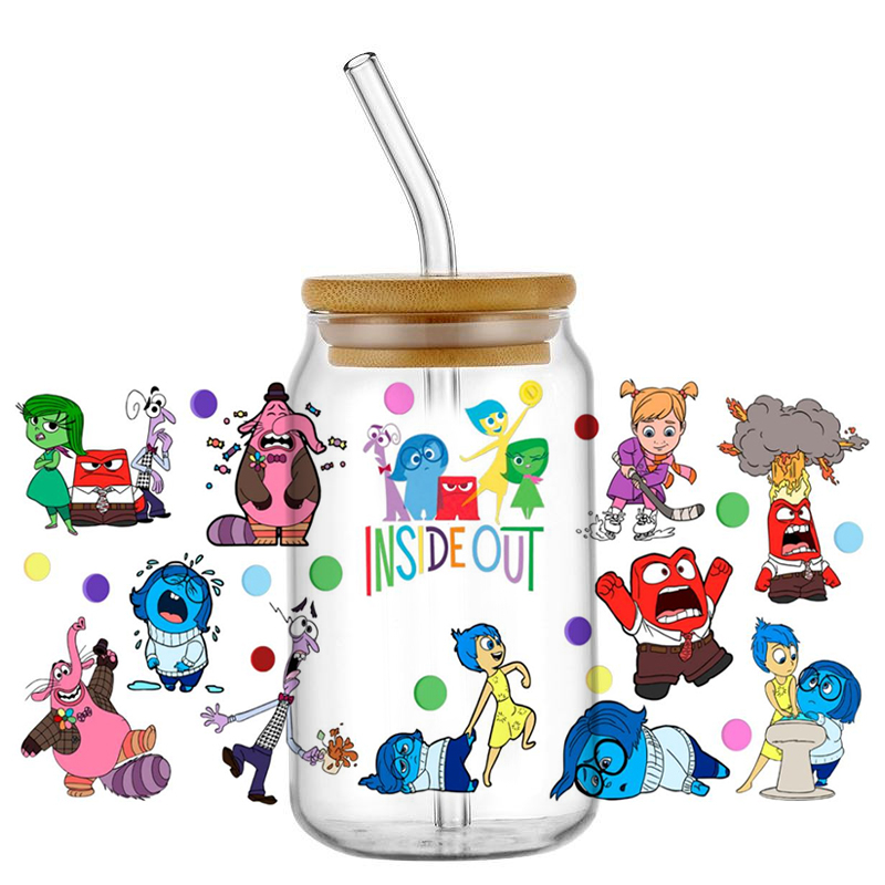 Miniso DIY 3D Stickers UV DTF Cup Wrap Cartoon Inside Out Decal Transfer Sticker for 16oz Libbey Glass Washable DIY Mug Decal - Image 4