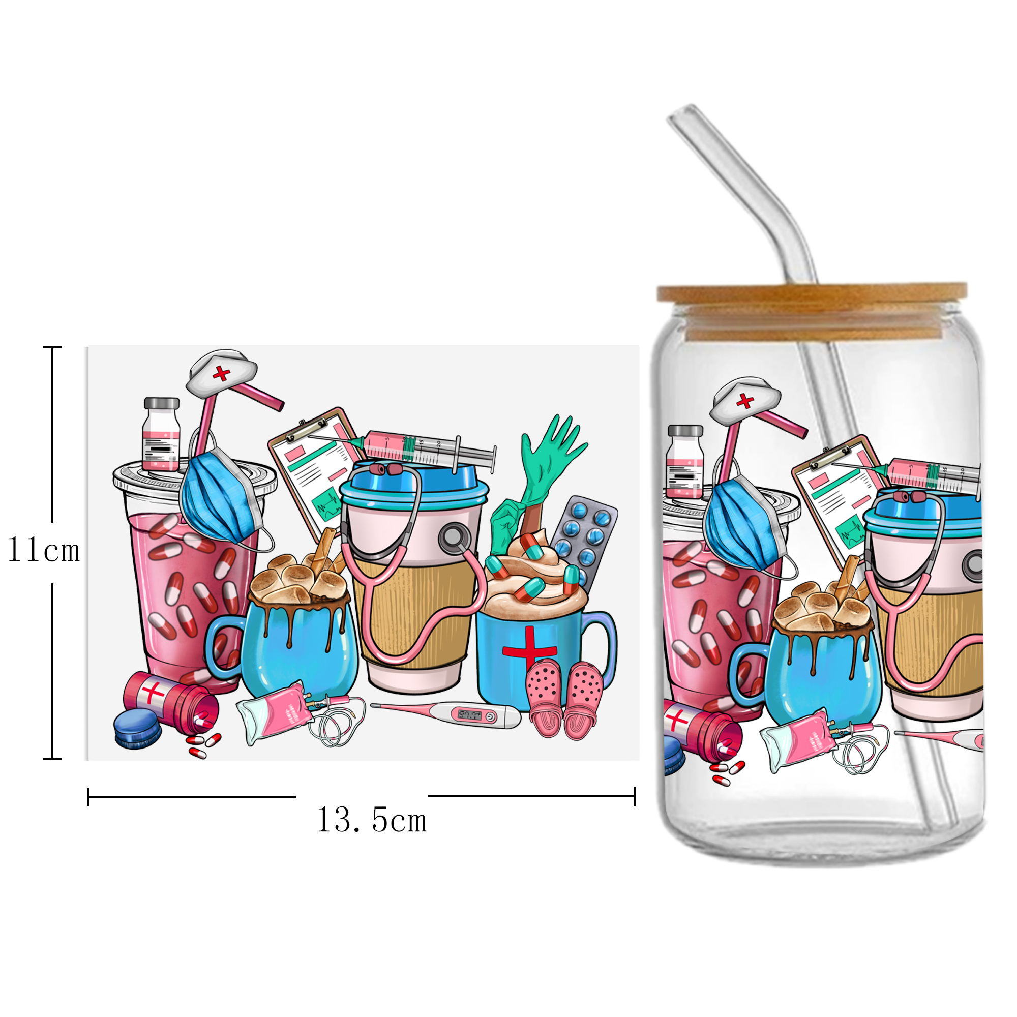 Doctor Nurse Series 16oz DTF Sticker Cup Cool Personalize UV Wrap Transfer Sticker Custom Label DIY Logo Waterproof - Image 16