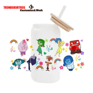 High Quality UV DTF cartoon Inside Out 2 16OZ Cup Wraps Transfer Sticker For Glass Can tumbler