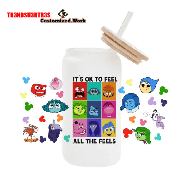 High Quality UV DTF cartoon Inside Out 2 16OZ Cup Wraps Transfer Sticker For Glass Can tumbler - Image 5