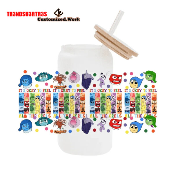High Quality UV DTF cartoon Inside Out 2 16OZ Cup Wraps Transfer Sticker For Glass Can tumbler - Image 12
