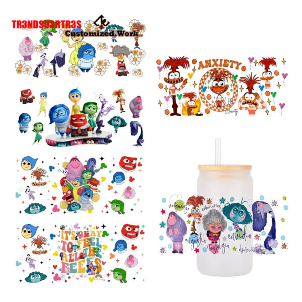 High Quality UV DTF cartoon Inside Out 2 16OZ Cup Wraps Transfer Sticker For Glass Can tumbler - Image 30