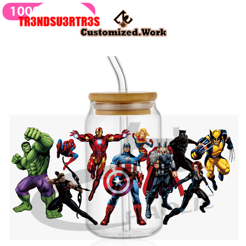 Marvel DC UV DTF Glass Can Wrap 16oz Glass Can Transfer Sticker Spider Iron Bat Harley JOKER - Image 2