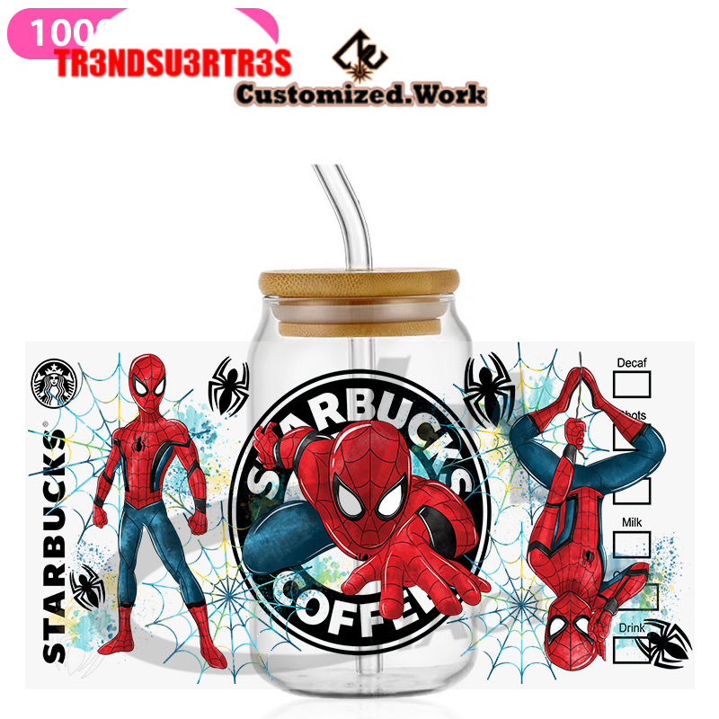 Marvel DC UV DTF Glass Can Wrap 16oz Glass Can Transfer Sticker Spider Iron Bat Harley JOKER - Image 6