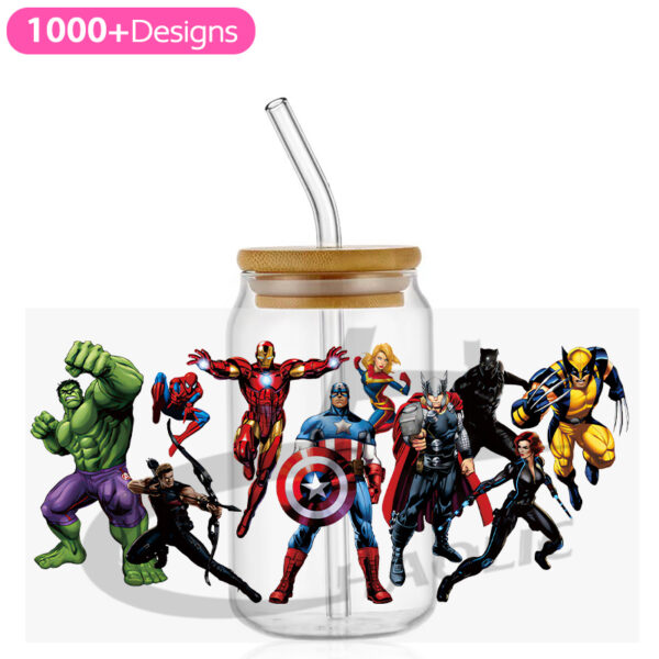 Marvel DC UV DTF Glass Can Wrap 16oz Glass Can Transfer Sticker Spider Iron Bat Harley JOKER - Image 7