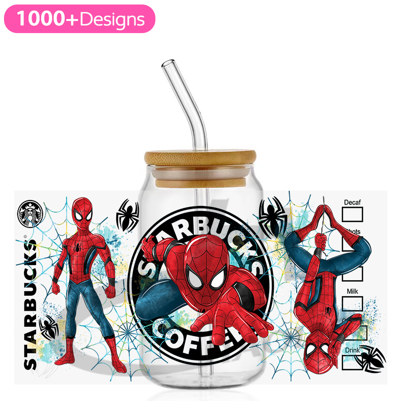 Marvel DC UV DTF Glass Can Wrap 16oz Glass Can Transfer Sticker Spider Iron Bat Harley JOKER - Image 11
