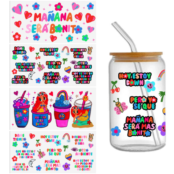 Personalize 16OZ UV DTF Glass Cup Can Wrap Transfers Stickers Colorful Manana For DIY Glass Mug Logo Custom Labels Decals - Image 6