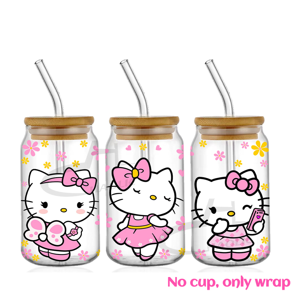 Hello Kitty 16oz UV DTF Cup Wrap Cartoon Glass Beer Can Tumbler Transfer Stickers Waterproof Permanent Adhesive - Image 5