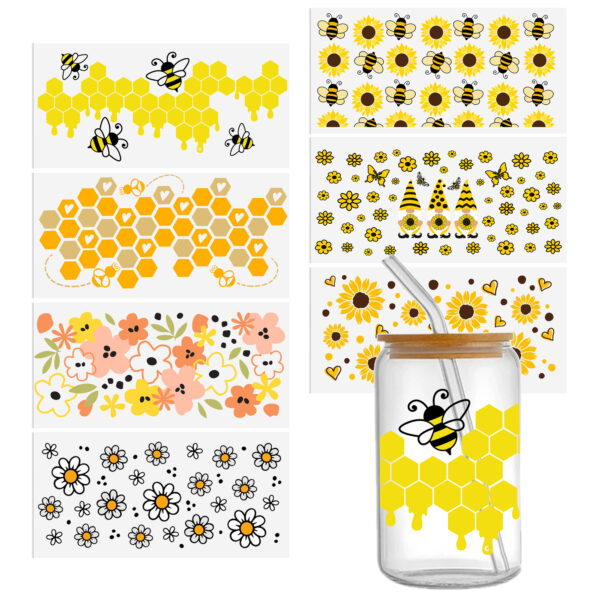 Personalize Honey Bee 16OZ UV DTF Glass Cup Can Wrap Transfers Stickers Drinks For DIY Glass Mug Logo Custom Labels Decals - Image 10