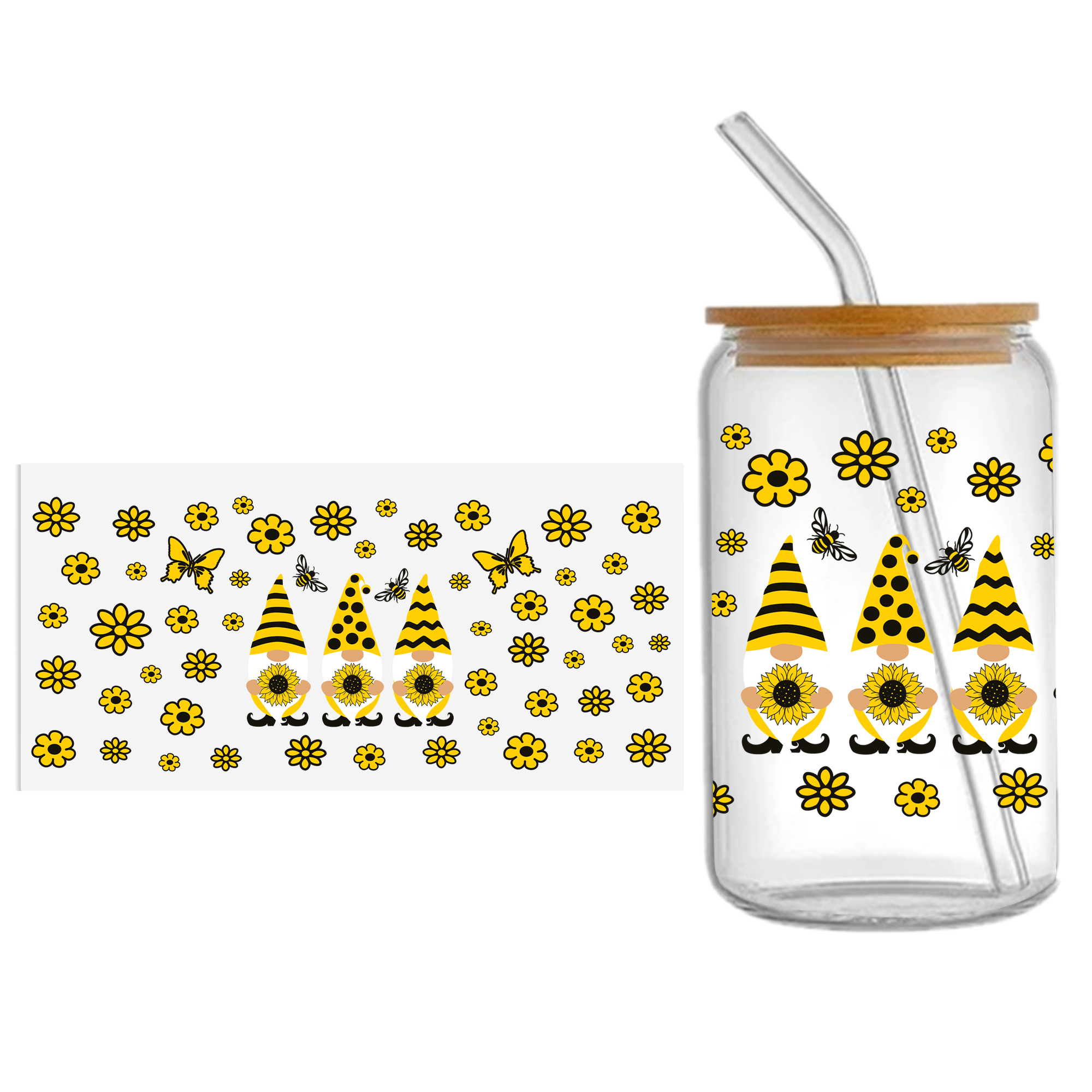 Personalize Honey Bee 16OZ UV DTF Glass Cup Can Wrap Transfers Stickers Drinks For DIY Glass Mug Logo Custom Labels Decals - Image 12