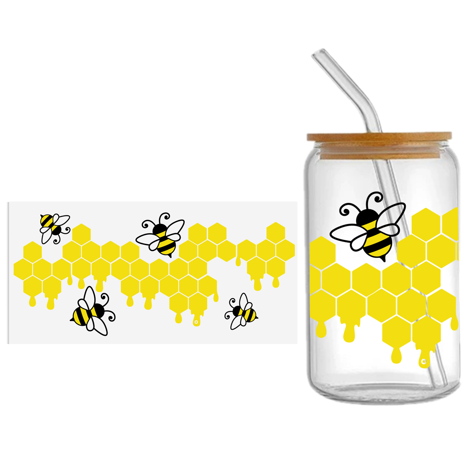Personalize Honey Bee 16OZ UV DTF Glass Cup Can Wrap Transfers Stickers Drinks For DIY Glass Mug Logo Custom Labels Decals - Image 14
