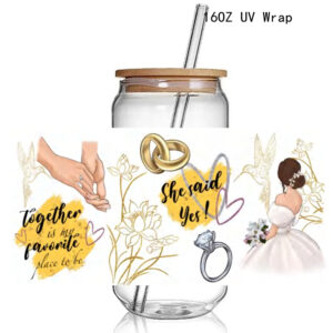 New In My Bride Era 3D UV DTF Cup Wrap Transfers Stickers Coffee Bride UV Cup Wrap Waterproof Logo For Glass