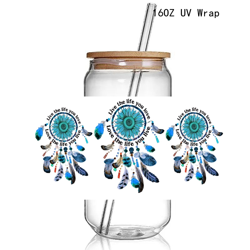 Sunflower Retro Dreamer Catcher 16OZ Cup Wraps Design 3D Uv Dtf Cup Wraps Transfer Sticker Decals Diy Waterproof