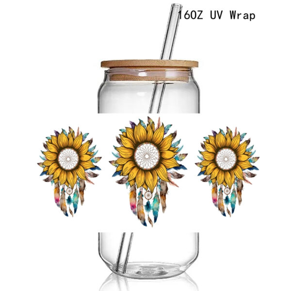 Sunflower Retro Dreamer Catcher 16OZ Cup Wraps Design 3D Uv Dtf Cup Wraps Transfer Sticker Decals Diy Waterproof - Image 2
