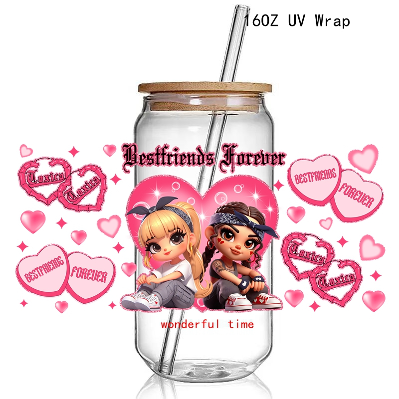 New Trend 3D UV dtf cup Wraps Chicano Design Angel Baby 16OZ Glass UV Cup Wraps Transfer Sticker 16Oz Glass