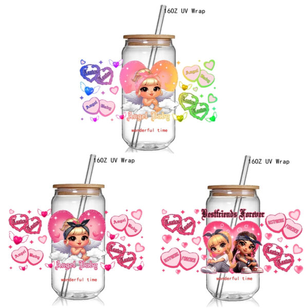 New Trend 3D UV dtf cup Wraps Chicano Design Angel Baby 16OZ Glass UV Cup Wraps Transfer Sticker 16Oz Glass - Image 2