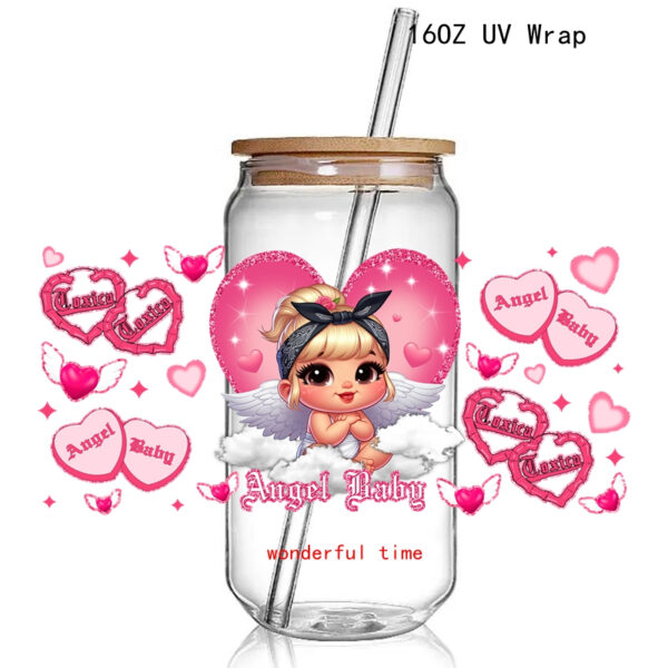 New Trend 3D UV dtf cup Wraps Chicano Design Angel Baby 16OZ Glass UV Cup Wraps Transfer Sticker 16Oz Glass - Image 5