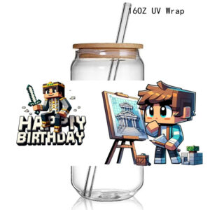 New Pixel Games Sward Mincrfts Uv Dtf Cup Wraps Transfer Sticker Diy Waterproof 16 Oz Glass Can Cups Wraps