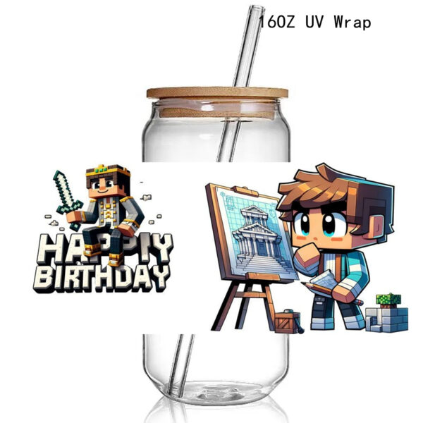 New Pixel Games Sward Mincrfts Uv Dtf Cup Wraps Transfer Sticker Diy Waterproof 16 Oz Glass Can Cups Wraps