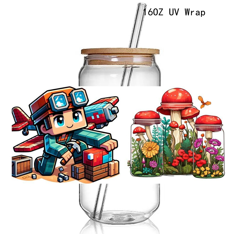 New Pixel Games Sward Mincrfts Uv Dtf Cup Wraps Transfer Sticker Diy Waterproof 16 Oz Glass Can Cups Wraps - Image 5