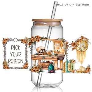 12+ Fashion Babe Fuel Design print 3D UV DTF Cup Wraps stickers Custom UV Power Girl Wraps for 16oz Glass Can