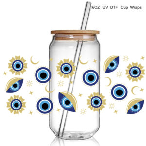 Various Eye Hand Design 3D UV DTF Cup Wraps stickers Custom Evil Eye UV Wraps for 16oz Glass Can Cold Cups Tumbler