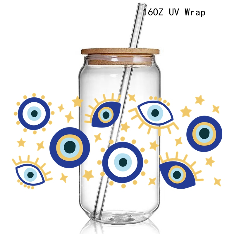 Various Eye Hand Design 3D UV DTF Cup Wraps stickers Custom Evil Eye UV Wraps for 16oz Glass Can Cold Cups Tumbler - Image 5