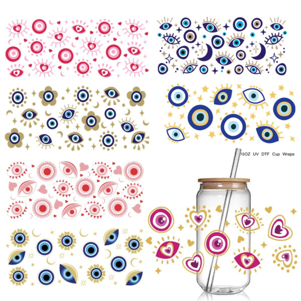 Various Eye Hand Design 3D UV DTF Cup Wraps stickers Custom Evil Eye UV Wraps for 16oz Glass Can Cold Cups Tumbler - Image 7