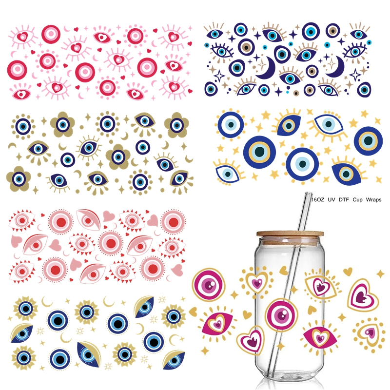 Various Eye Hand Design 3D UV DTF Cup Wraps stickers Custom Evil Eye UV Wraps for 16oz Glass Can Cold Cups Tumbler - Image 7